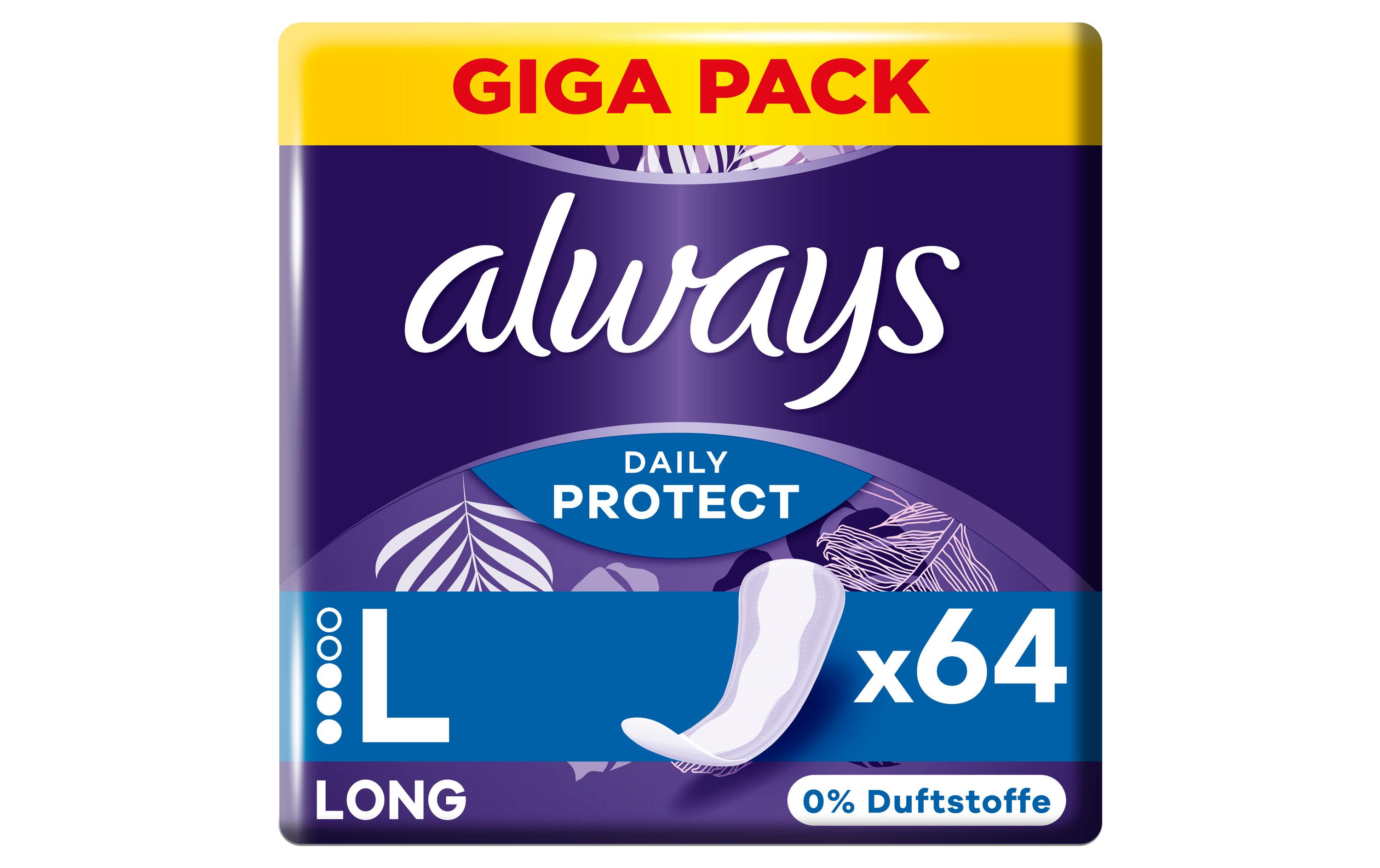 Slipeinlage Daily Protect Long ohne Duft 64 StückHochwertige Einlagen mit saugfähigem Kern