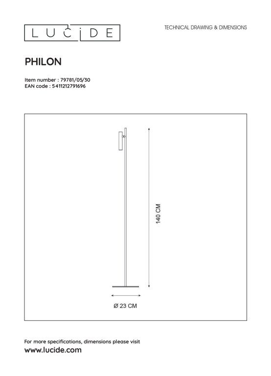 Lucide Philon Single vloerlamp LED zwart