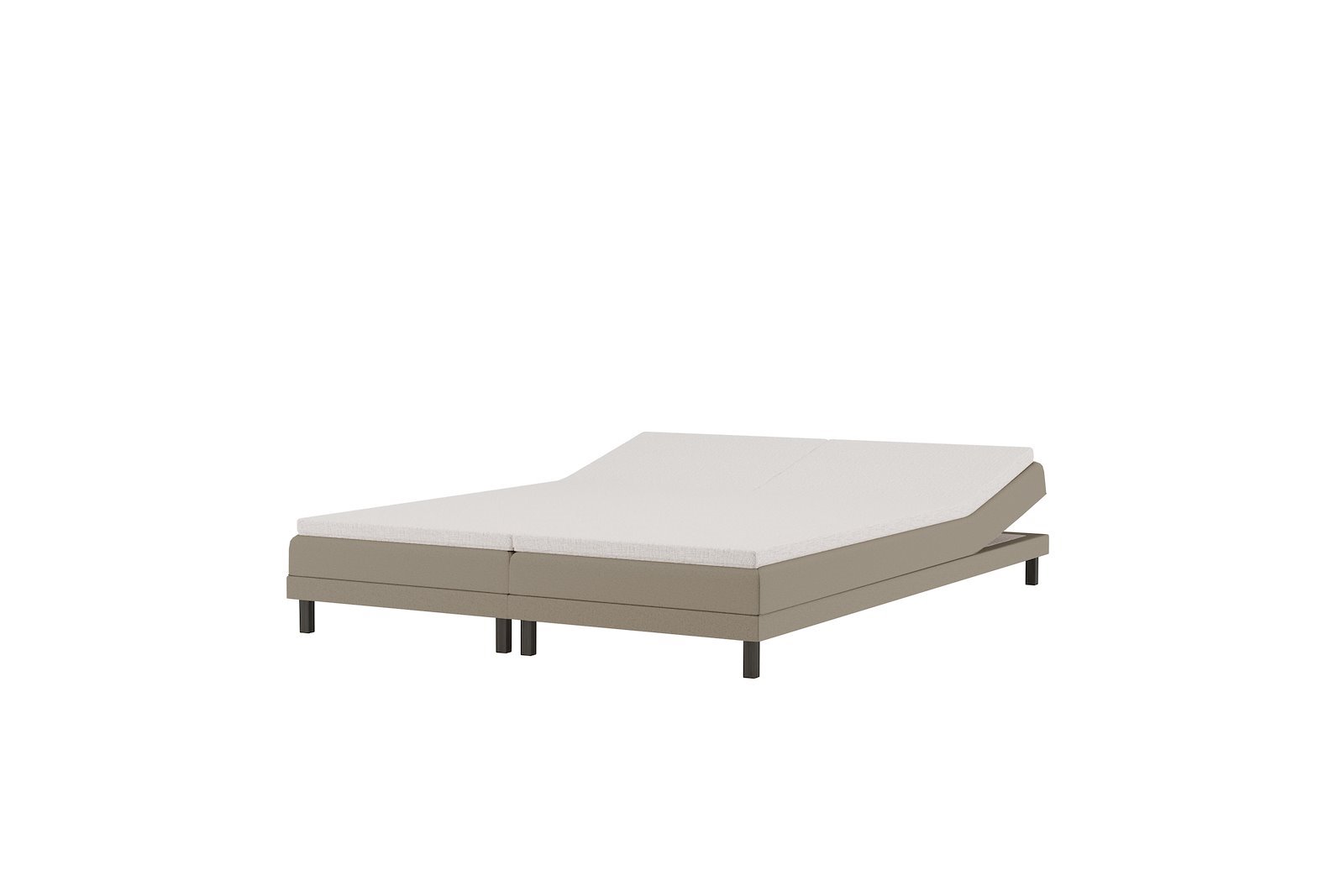 XOV Komfort 5 regulerbar seng 160x200 cm Tekstil Primo 05 beige, Komfort 5 overmadrass og sorte firkantede ben, gavl selges separate.