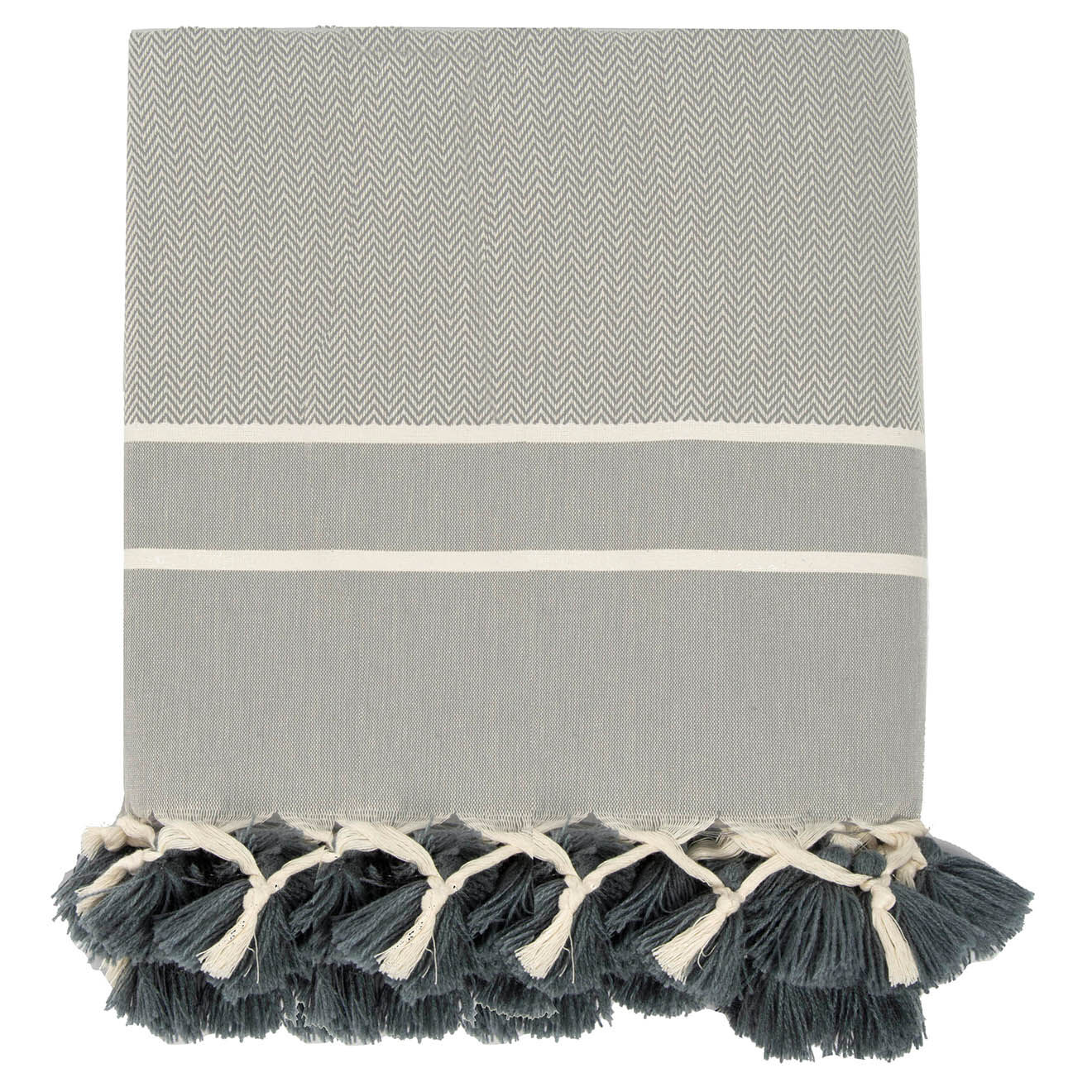 Febronie Plaid Stockholm Chevron Pompon gris perle