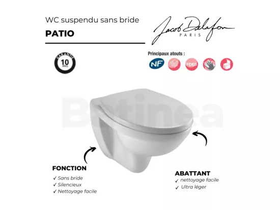 WC suspendu sans bride JACOB DELAFON Patio + abattant