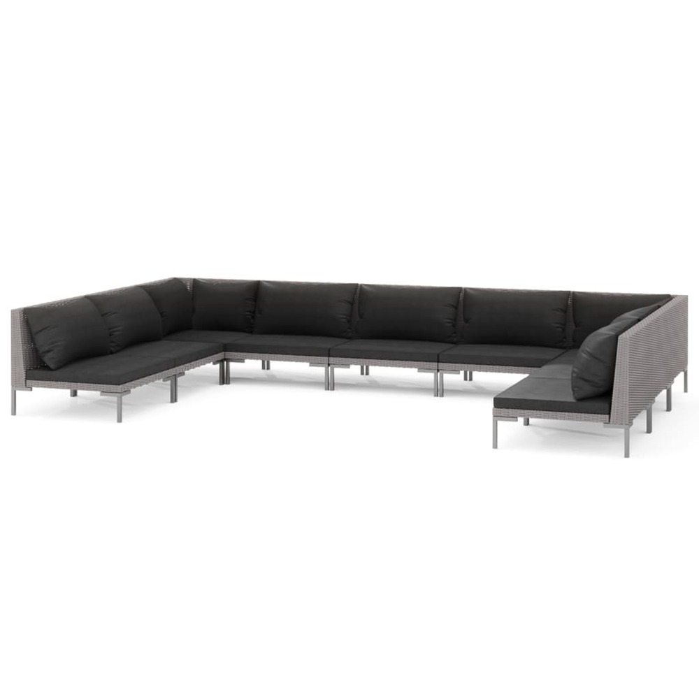 Salon de jardin meuble d'extérieur ensemble de mobilier 9 pièces avec coussins résine tressée gris foncé