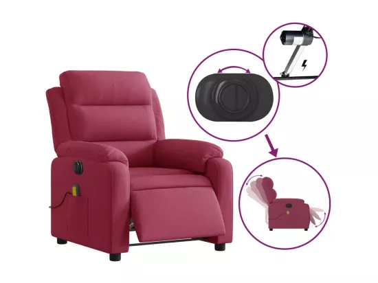 Fauteuil inclinable massage électrique rouge bordeaux velours
