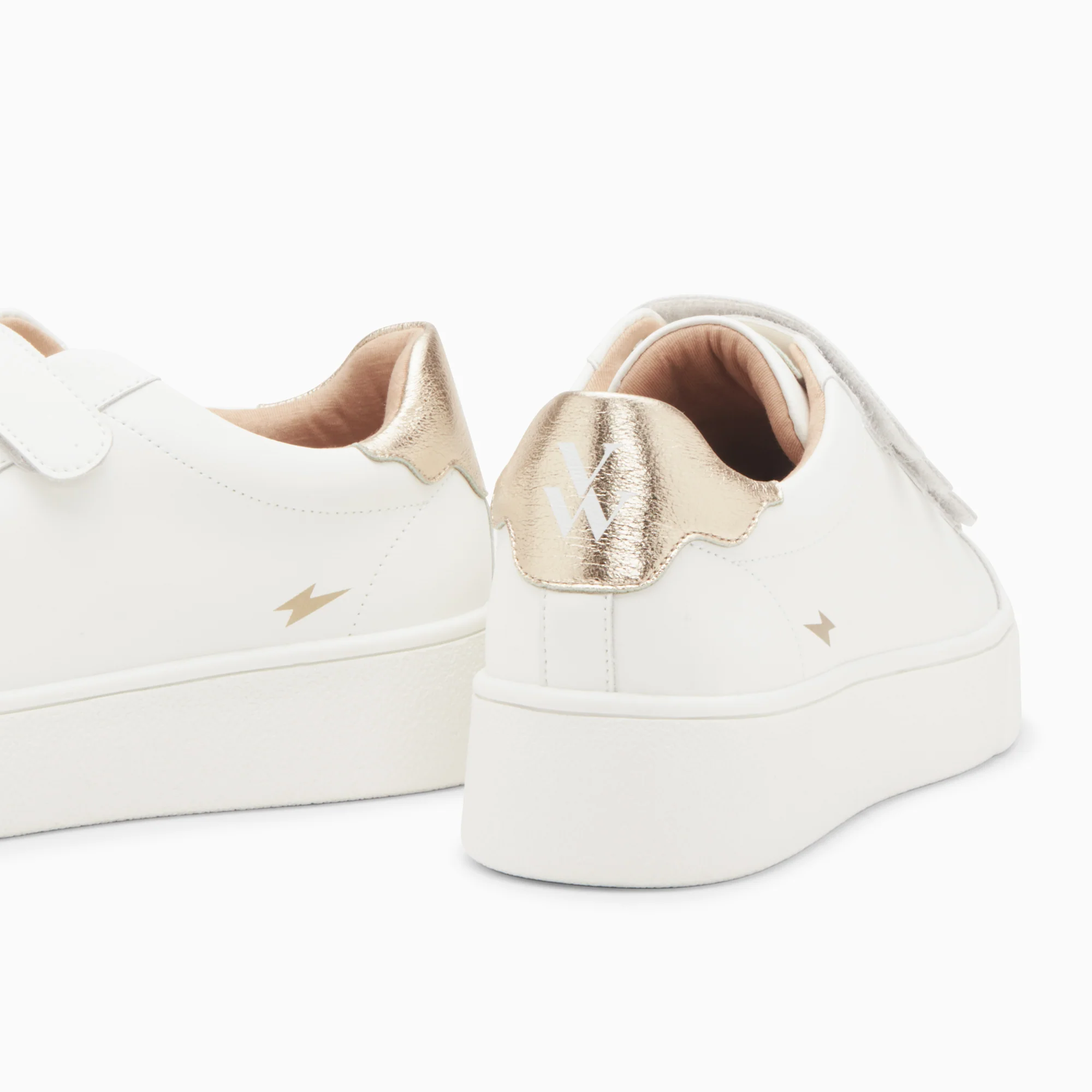 Sneakers-Baskets mini éclair Solange blanc et or à scratchs
