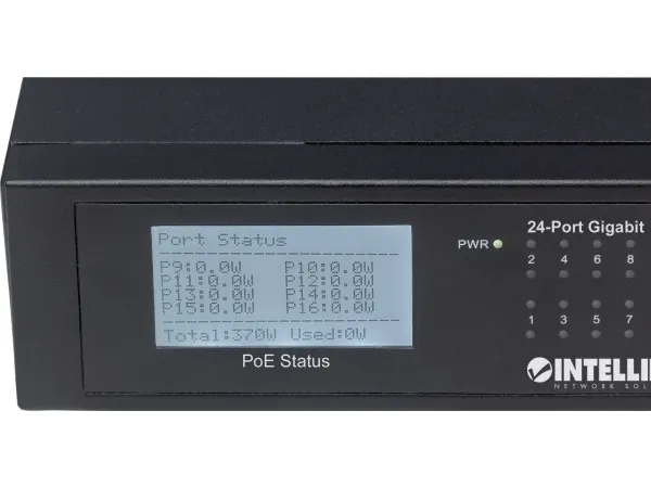 Intellinet 561242, Ikke administreret, Gigabit Ethernet (10/100/1000), Fuld duplex, Strøm over Ethernet (PoE), Stativ-montering, 1U