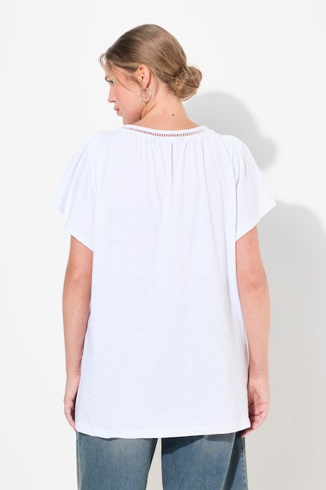 T-Shirt, Zierlitze, Tunika-Ausschnitt, Flügel-Halbarm
