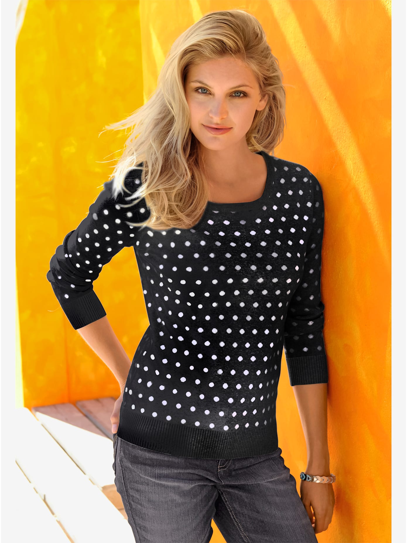 Pull à pois manches longues en jacquard