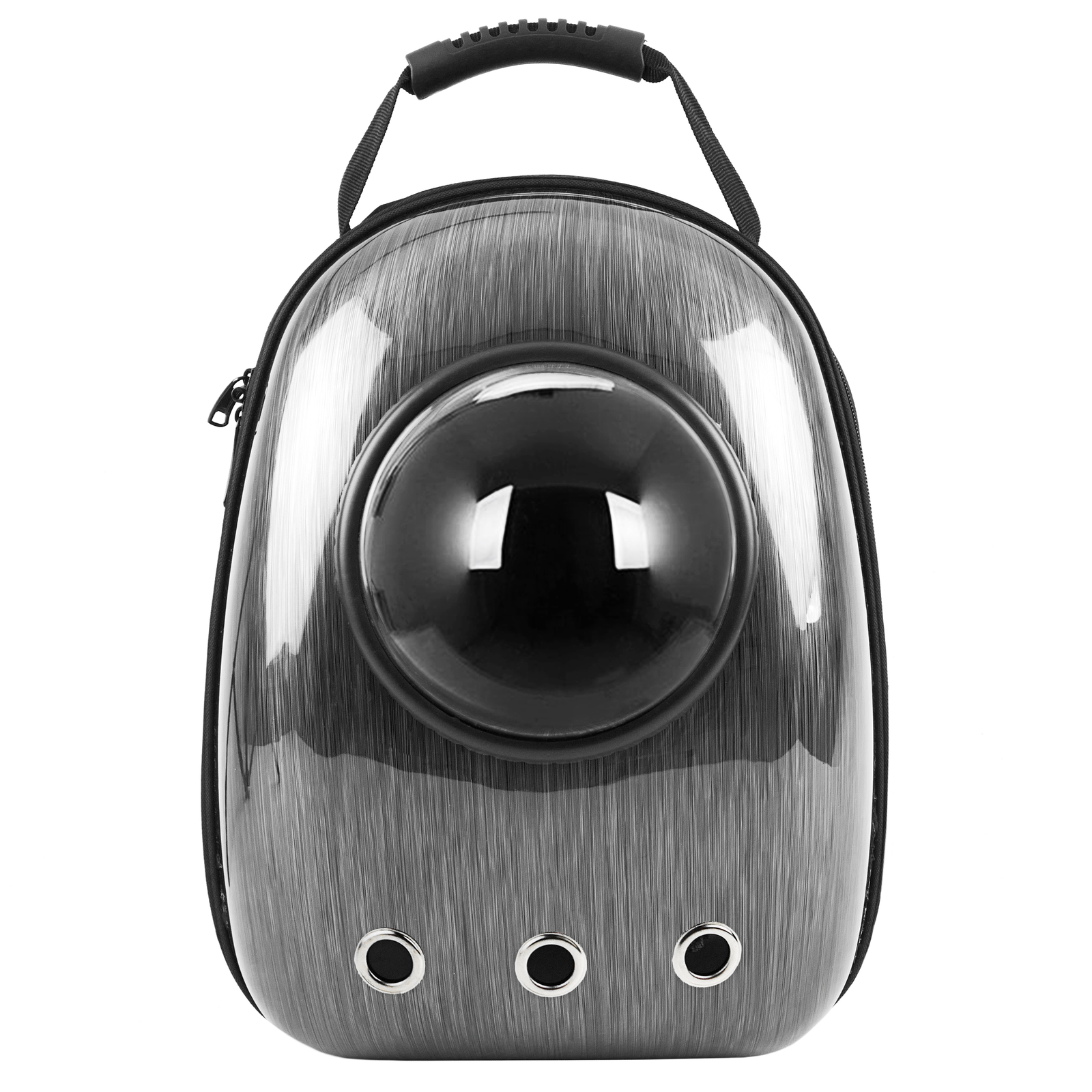 Mochila transportadora para animais de estimação, para cães e gatos, em plástico rígido, cinza.