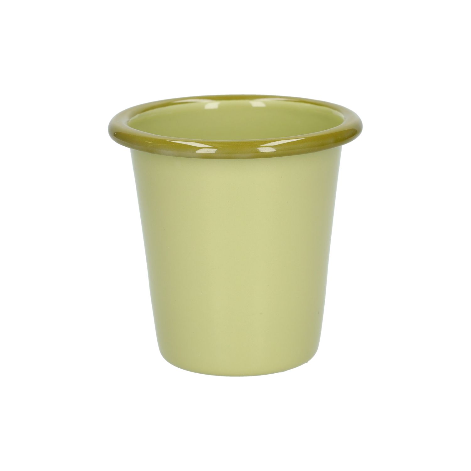 Beker, emaille, lichtgroen met een olijfgroene rand, Ø8 CM