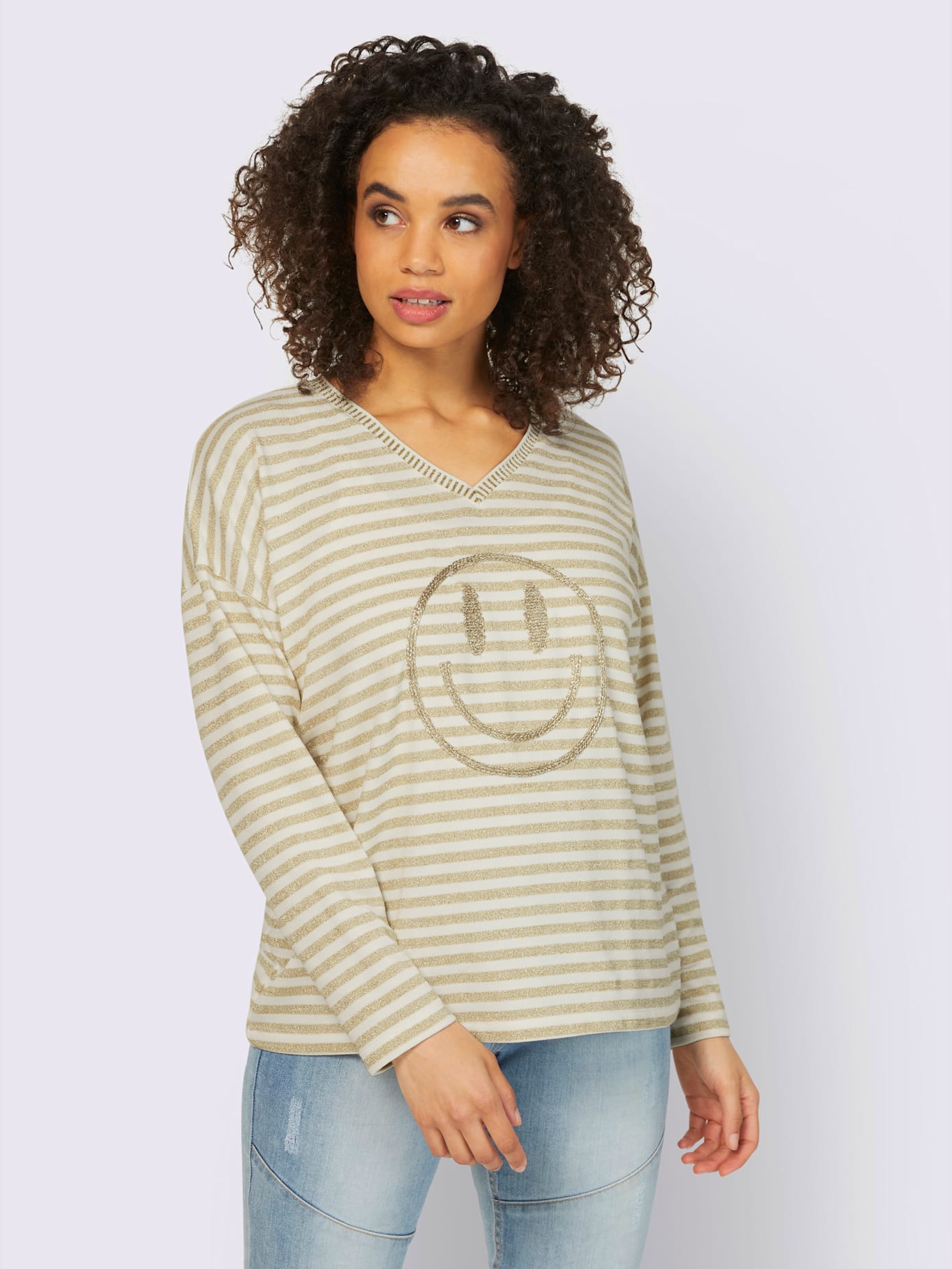 T-shirt rayé fil fantaisie couleur or