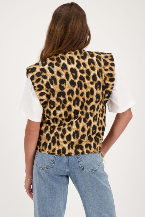 Beige panterprint gilet met strikjes