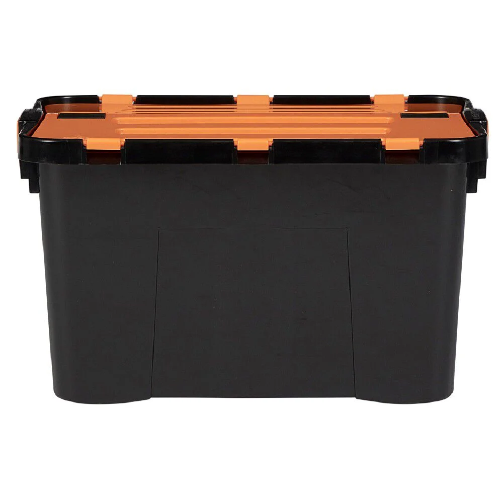 Box de rangement brico noir avec couvercle orange à double ouverture 34L
