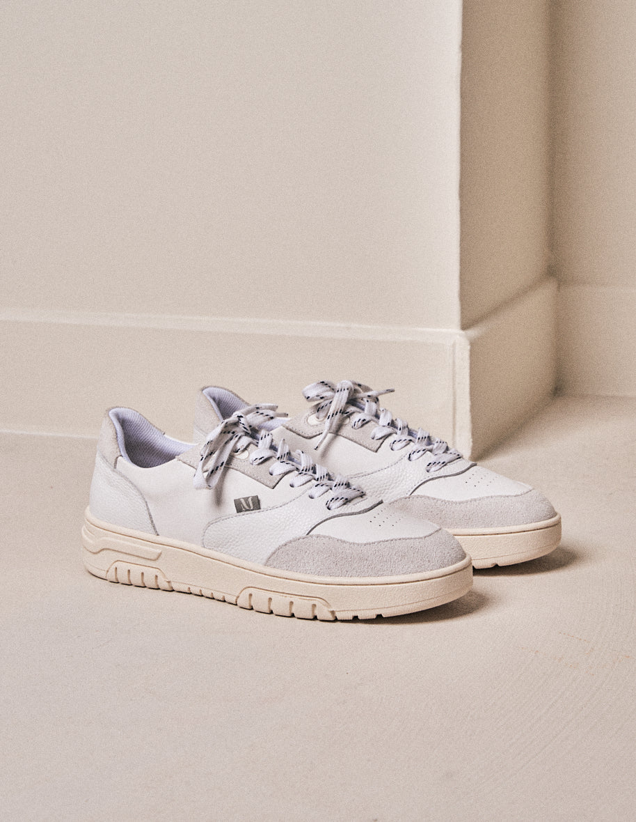 Baskets basses Albertine - Cuir et suède blanc gris