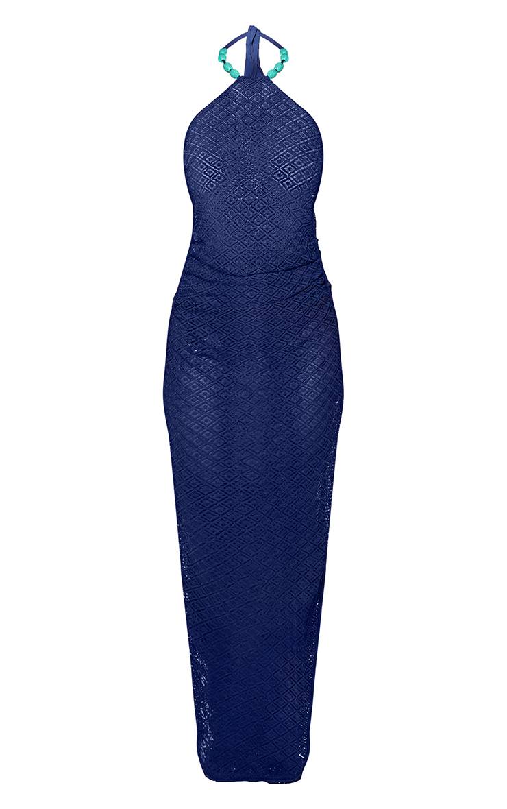 Bleu Cobalt Robe Maxi De Plage Bleue Au Crochet Avec Détails De Perles