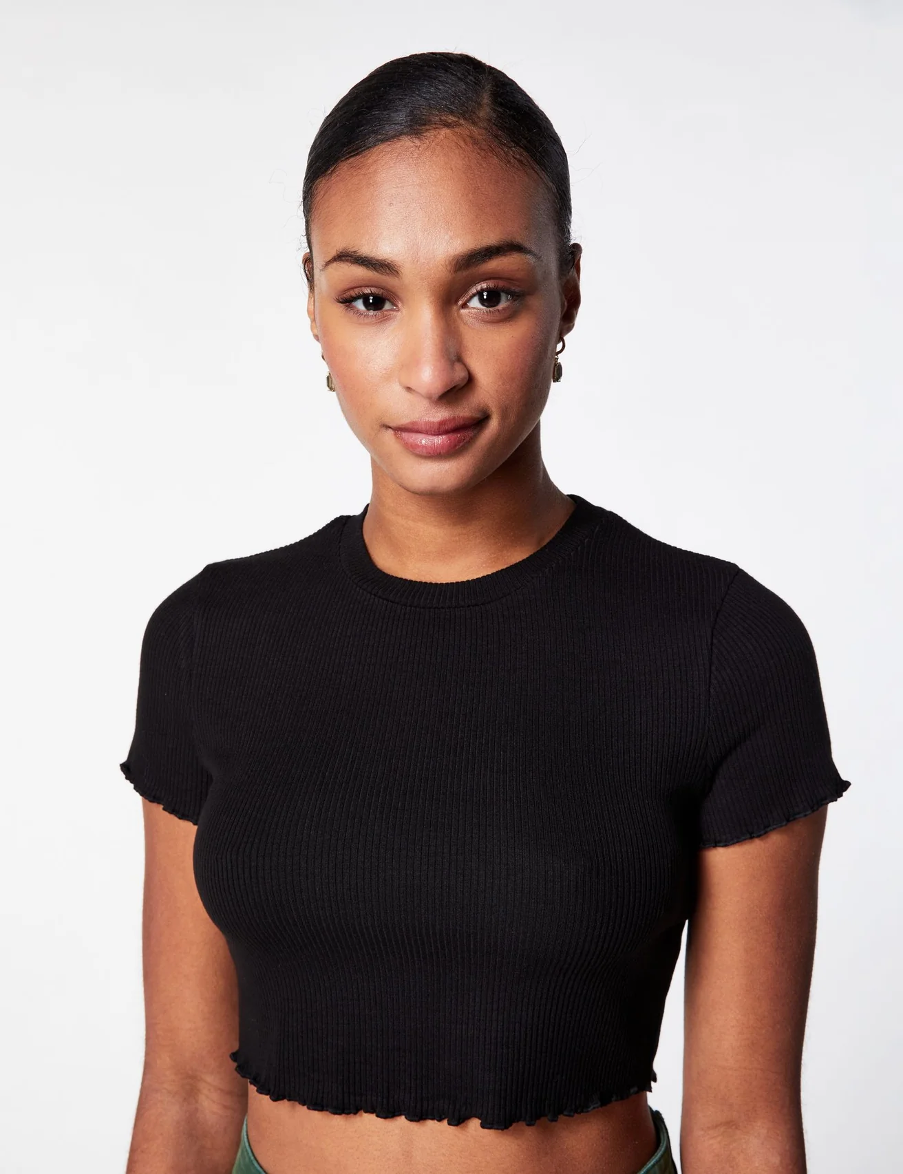 Crop top côtelé noir