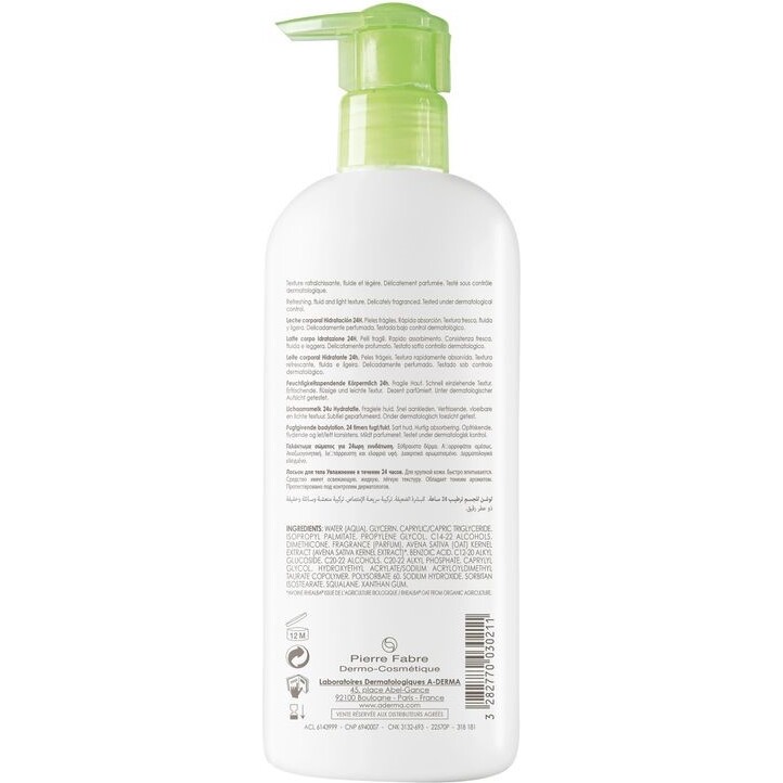 Lait corps hydratant Aderma Indispensables - Flacon-pompe de 400 ml