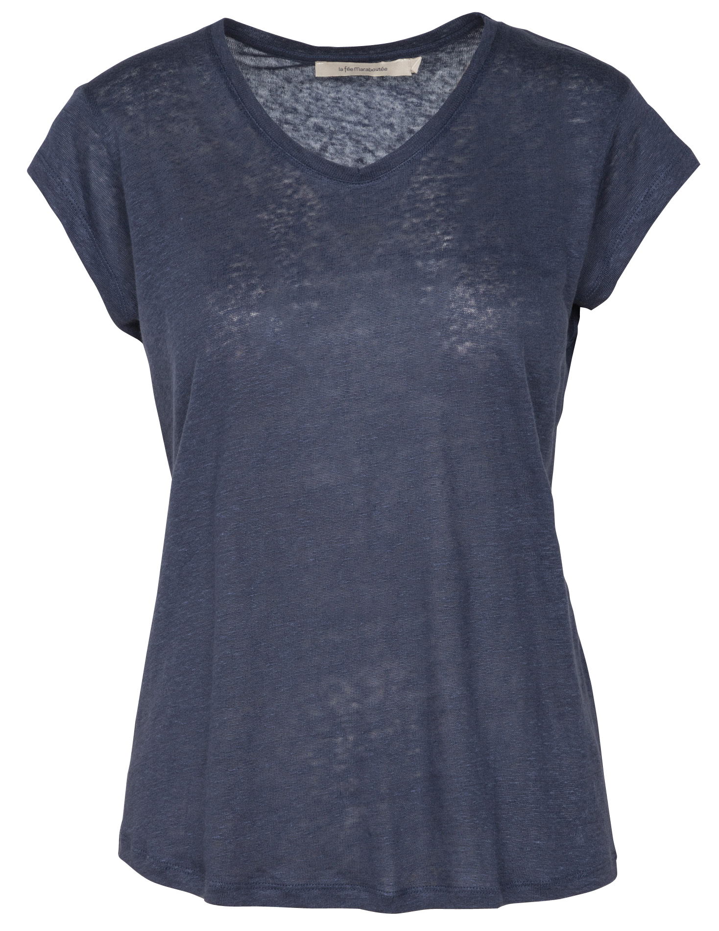 Tee-shirt col V en lin | Bleu
