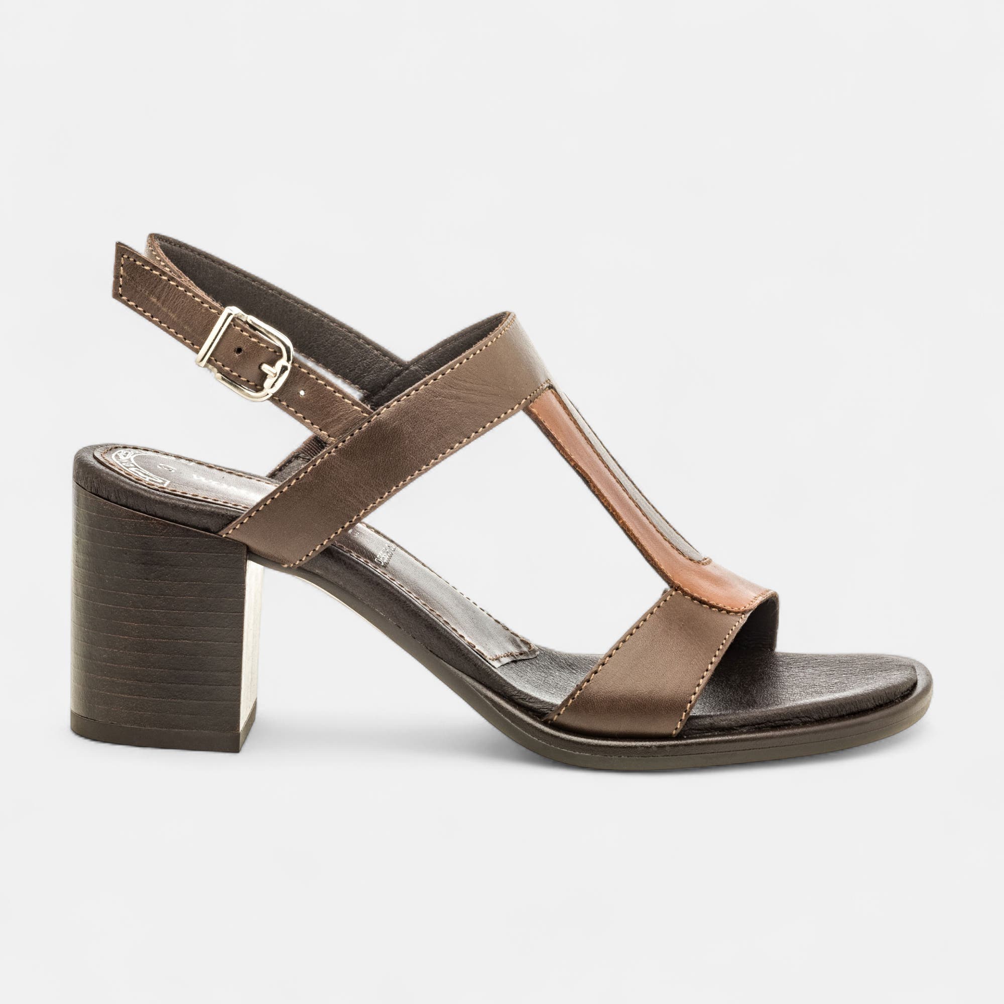 Nu-pieds à talon Femme en cuir marron