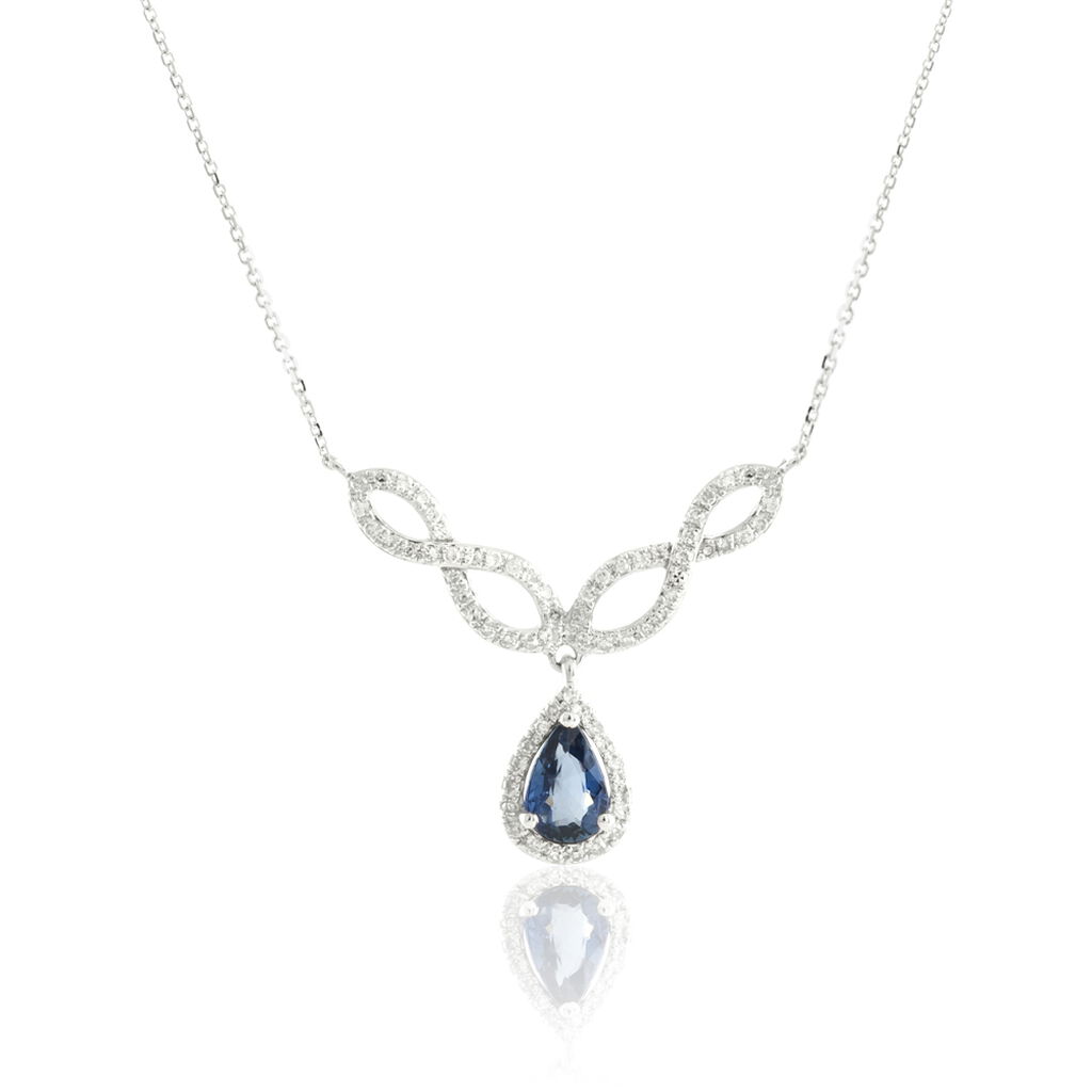 Collier Sissi Or Blanc Saphir Diamant