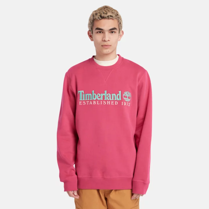 Moletom masculino rosa com gola redonda e logo 