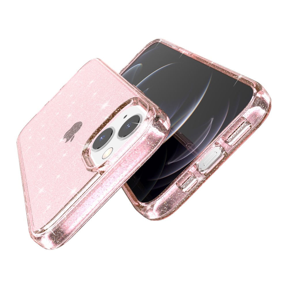 iPhone 15 Hybrid Hardcase Schutzhülle im Glitzer Design - Pink / Transparent