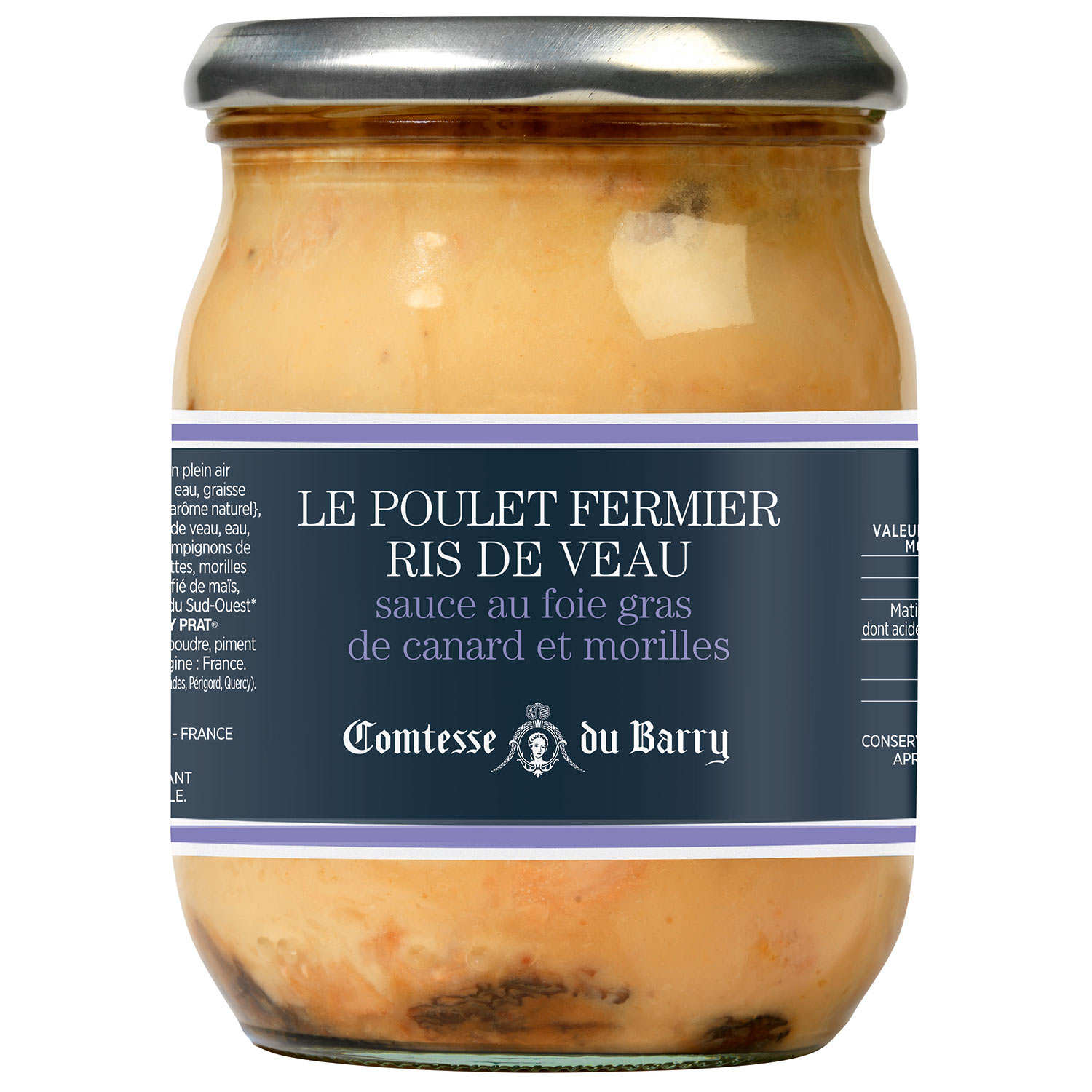 Ris de veau braisés et poulet fermier, sauce foie gras et morilles