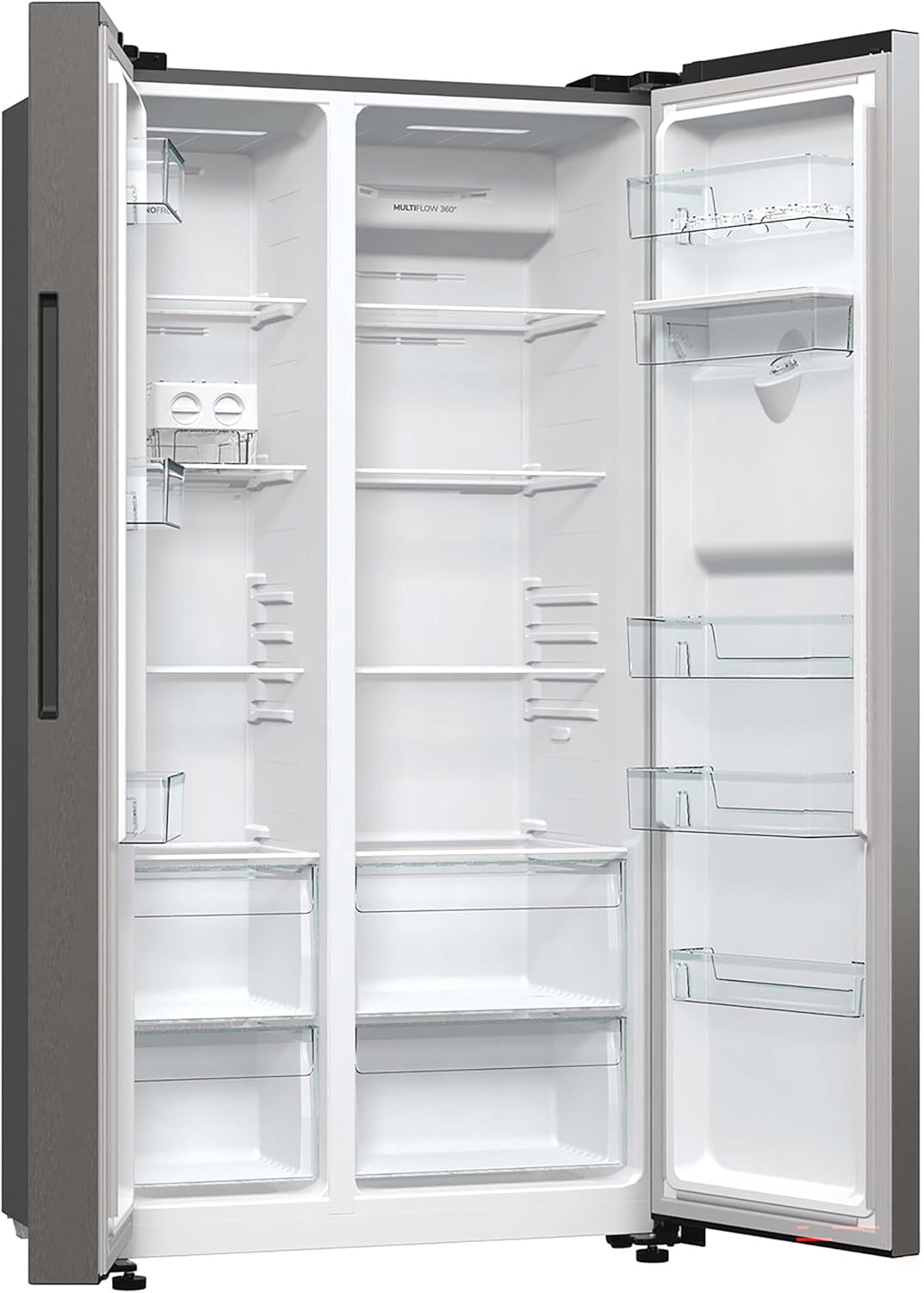 Gorenje NRR 9185 EAXLWD Side by Side Kühl-Gefrierkombination, Made in Europe, EEK E, NoFrostPlus, Inverter-Kompressor, Crisp Zone, ConvertActive Zone, FastFreeze, 178,6 cm, Edelstahl