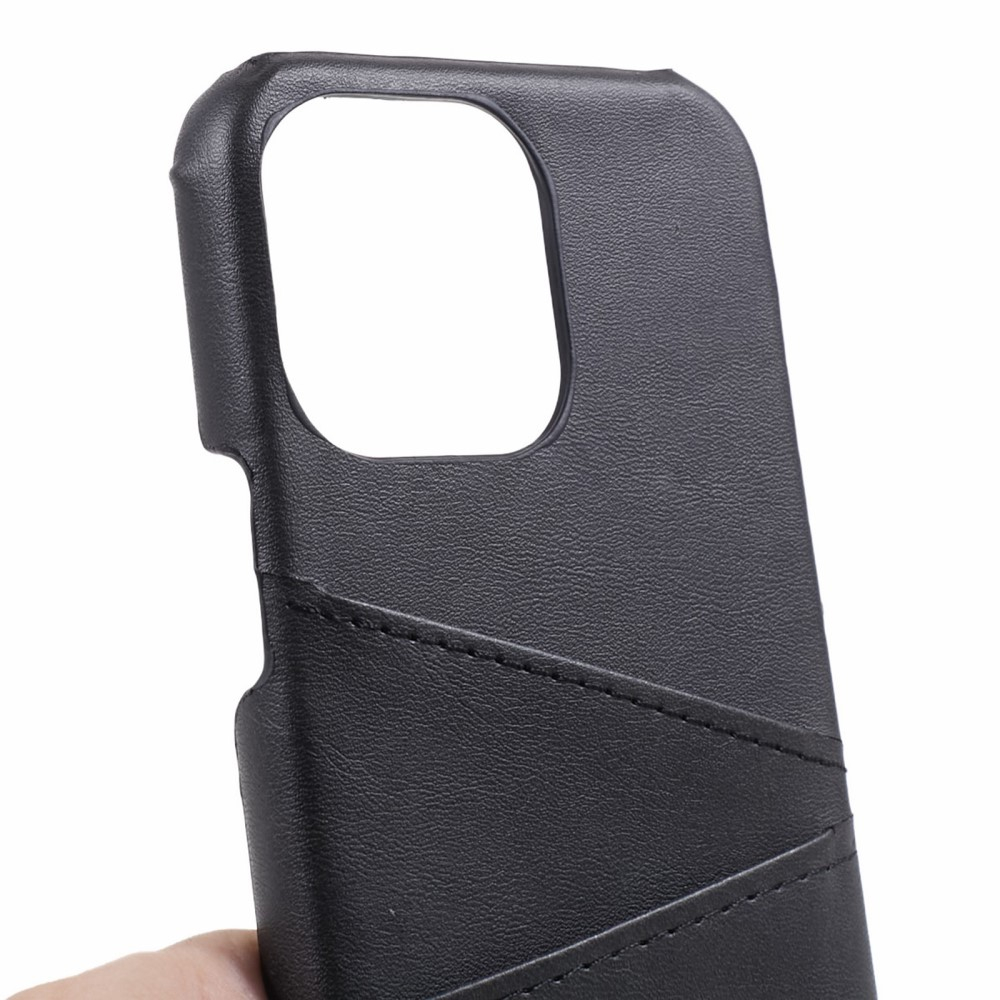 iPhone 15 Pro Leder Hülle Snap Case   Kartenfach - Schwarz