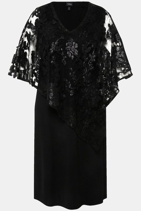 Kleid, Überwurf, Pailletten, V-Ausschnitt, 3/4-Arm