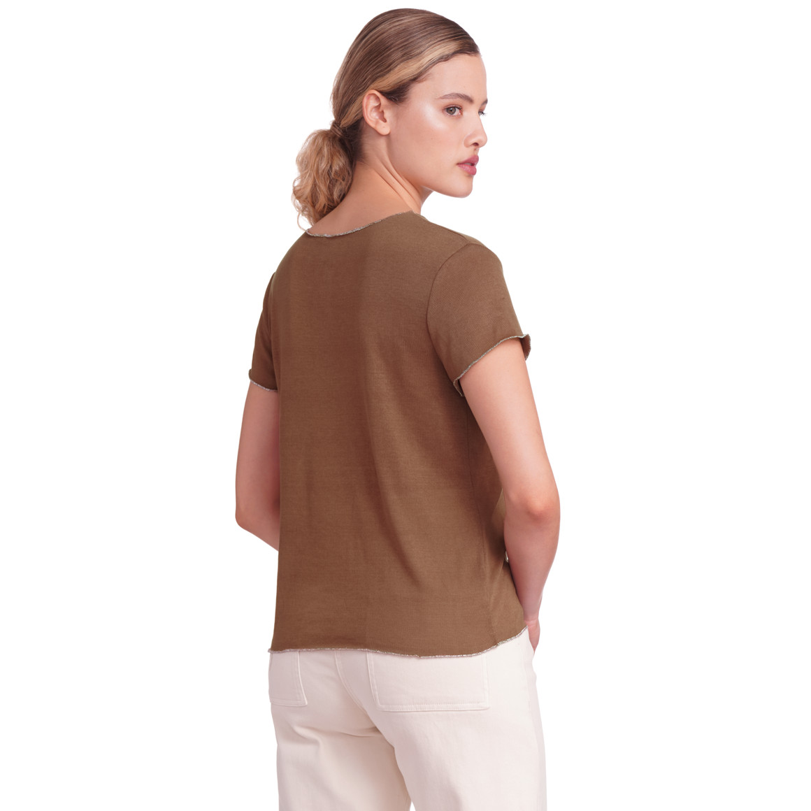 Gina Collection Damen T-Shirt mit glänzender Abschlussnaht braun