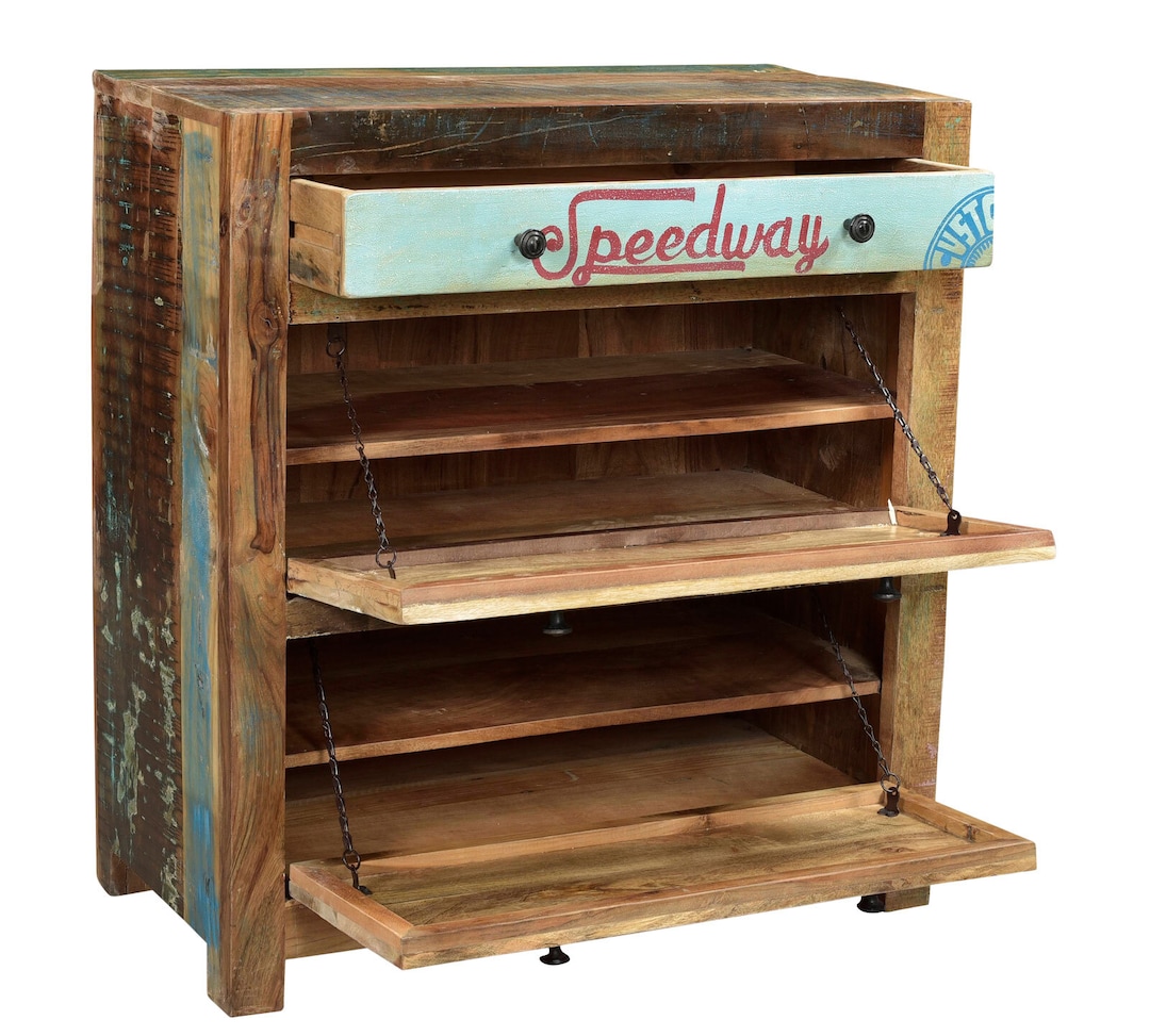 Schuhschrank 85 x 90 cm Altholz massiv