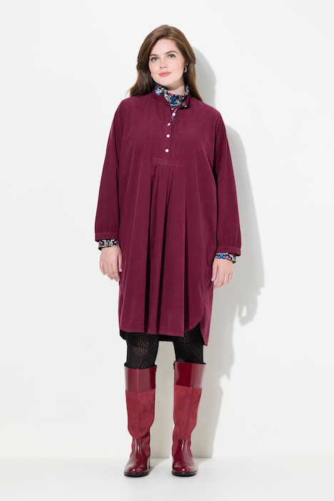 Cordkleid, Stehkragen, Biesen, Zierfalten, Langarm