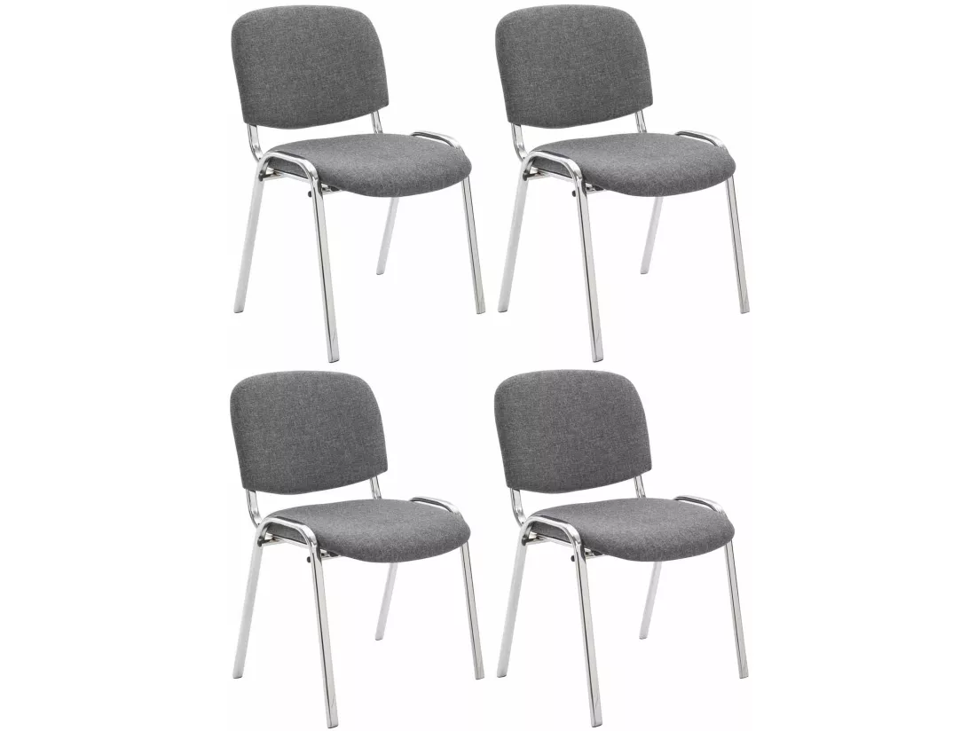 Lot de 4 Chaise de conférence - Tissu & Métal chromé - Gris - Ken