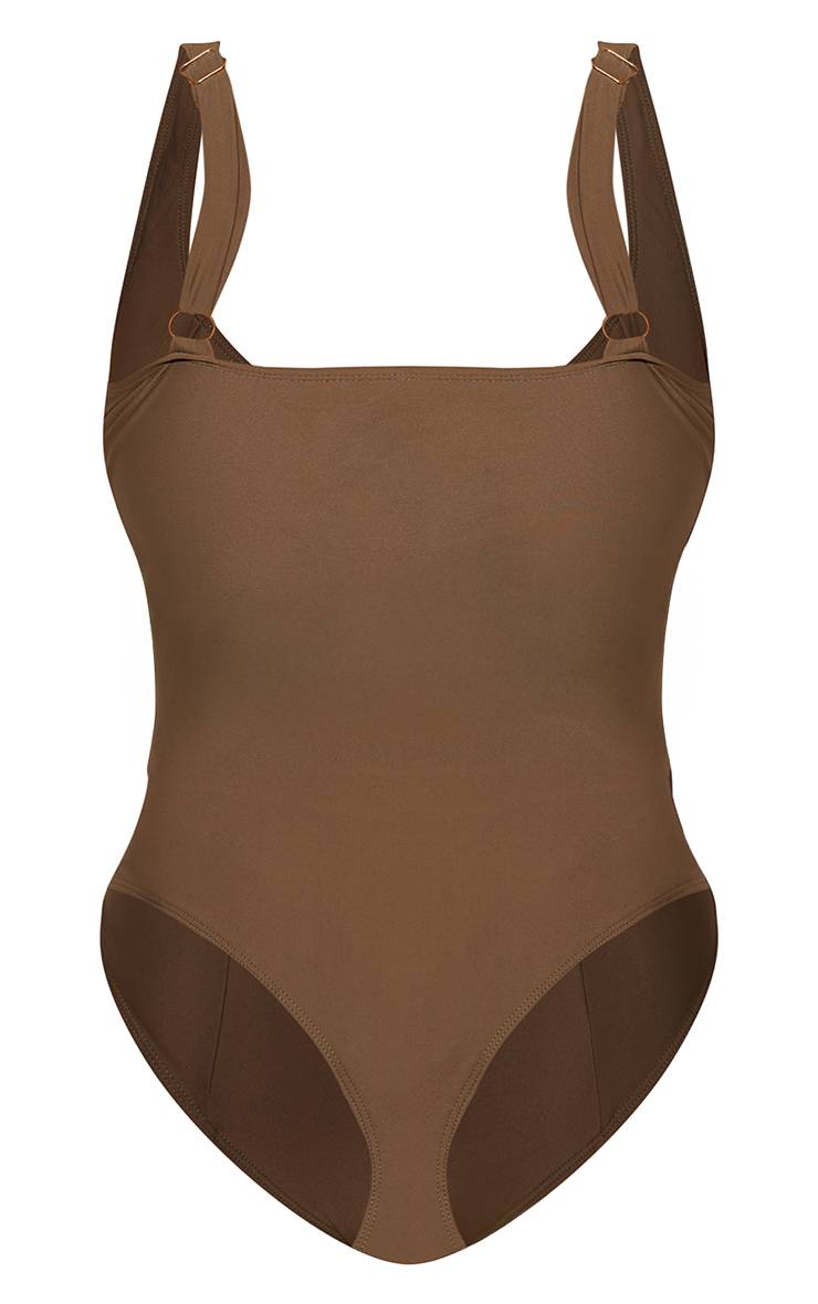 Vert Olive Maillot De Bain Gainant À Bonnets Armaturés Avec Ceinture Et Finitions Or Martelé