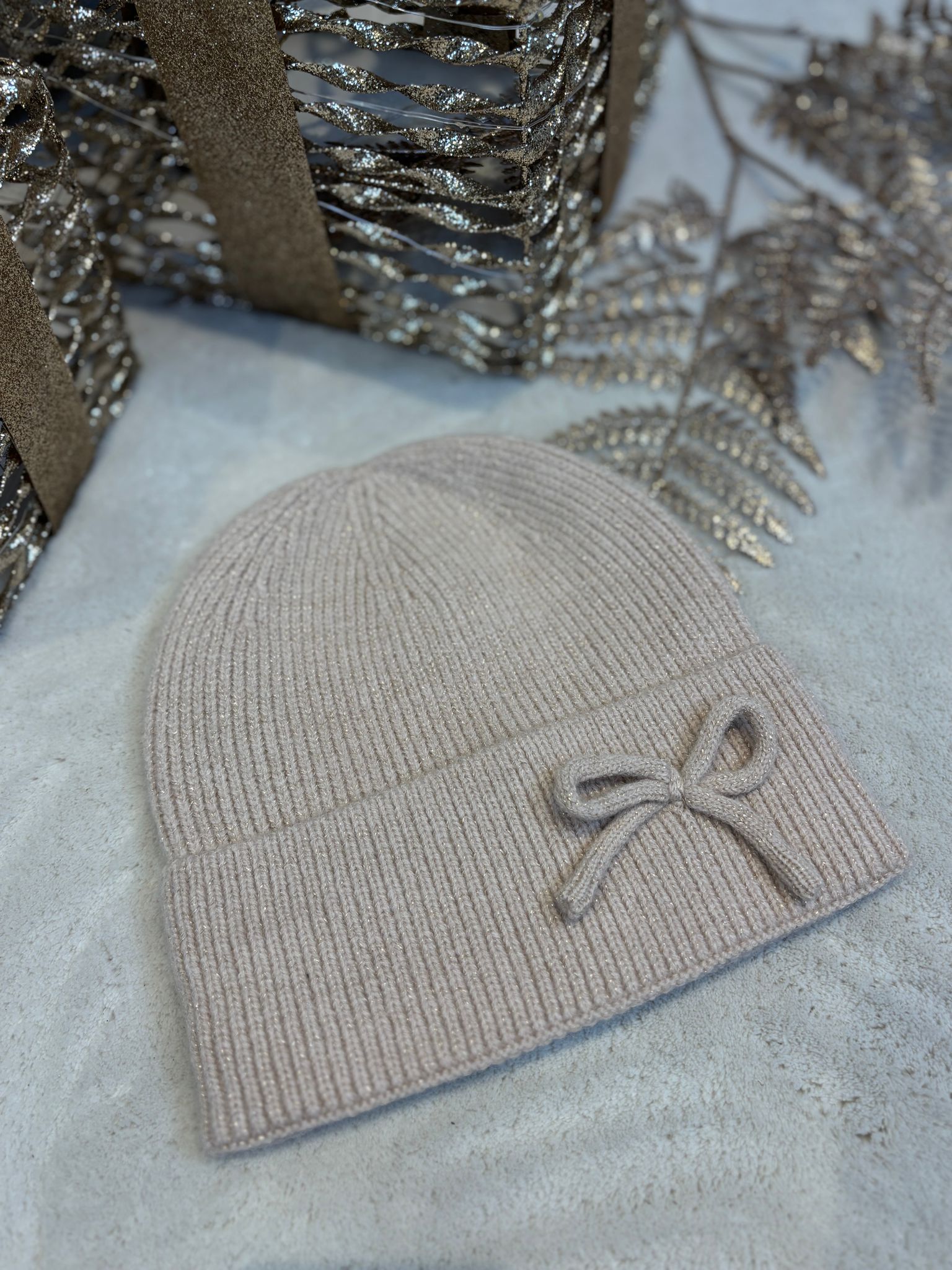 Glitter Strik Muts - Beige