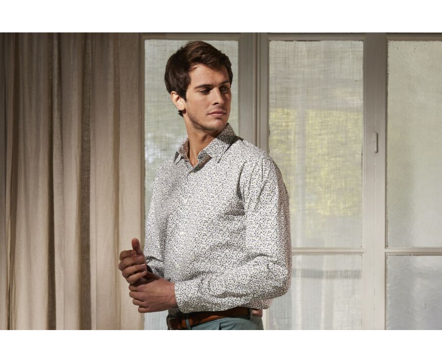 Chemise homme blanche à imprimé fleuri blanc et taupe - HÉMÉRIC