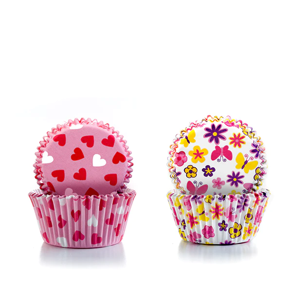 Caissettes à cupcakes cœurs et fleurs 100 pièces Ibili