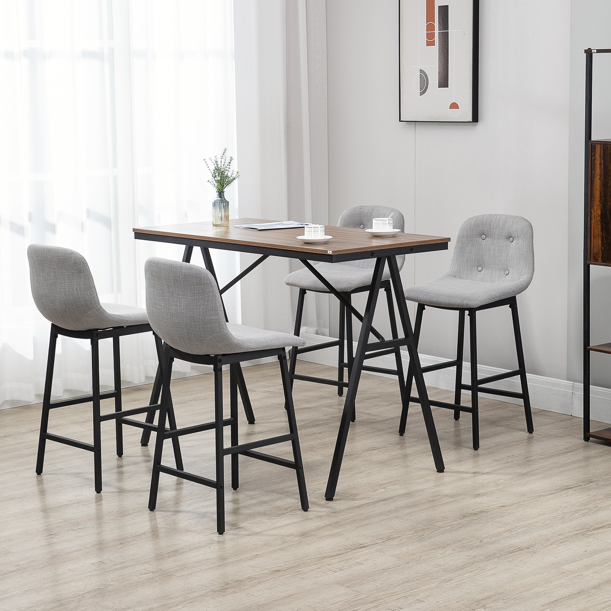 HOMCOM Bartisch-Set mit Fußstütze grau, natur 120L x 60B x 91H cm