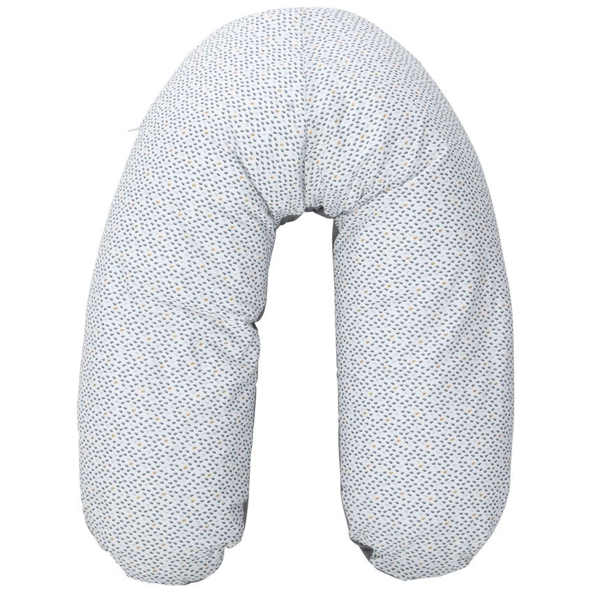 Coussin d'allaitement avec housse motif nuages 160cm - Ecru