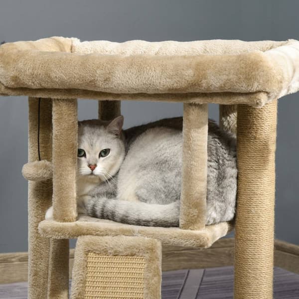 Cat Tree Med Jute Skrapematte Abbor Hengende Ball Skrapebrett Mdf Plysj Jute Kaffe Med Dørhull