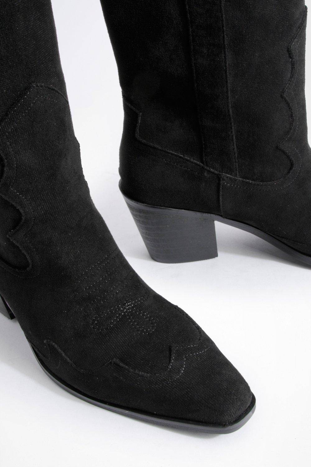 boohoo Bottes de cowboy western à talons hauts en synthétique-suède montantes
