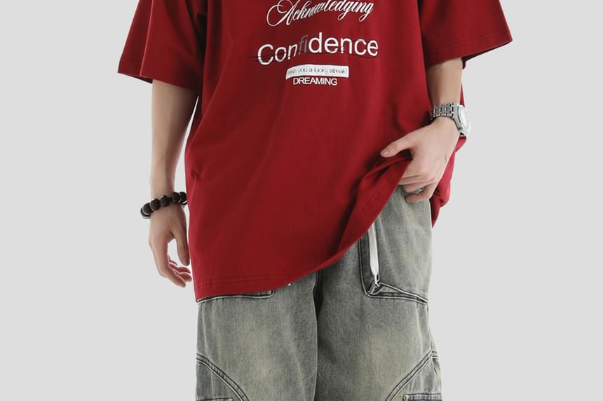 INStudio - Koppels matchend T-shirt met korte mouwen en ronde hals en belettering