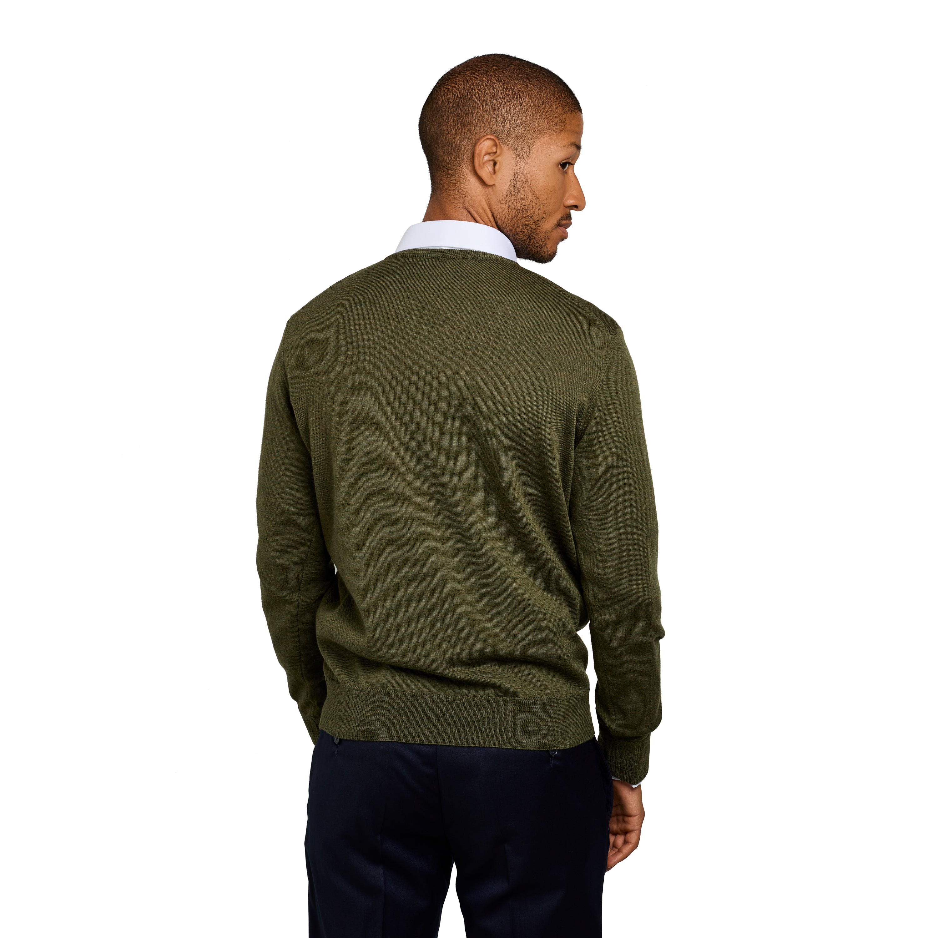 Pull col v 100% pure laine Mérinos kaki