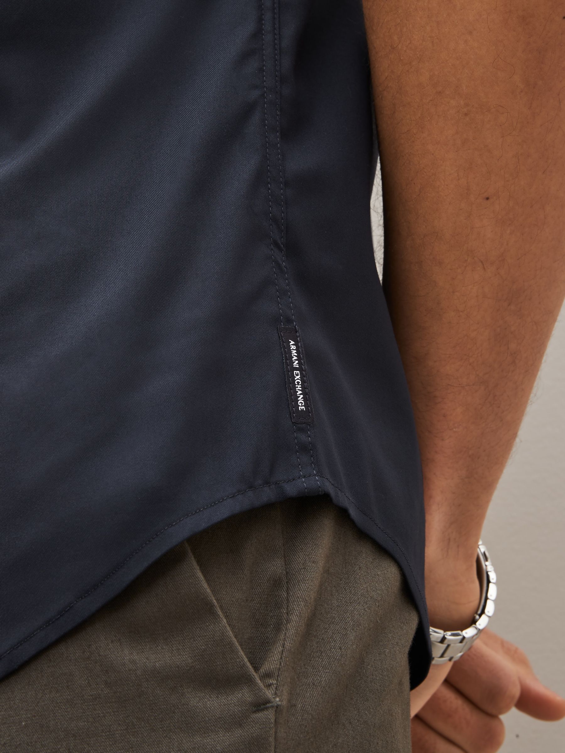 Marineblauw - Armani Exchange stretchoverhemd met korte mouwen