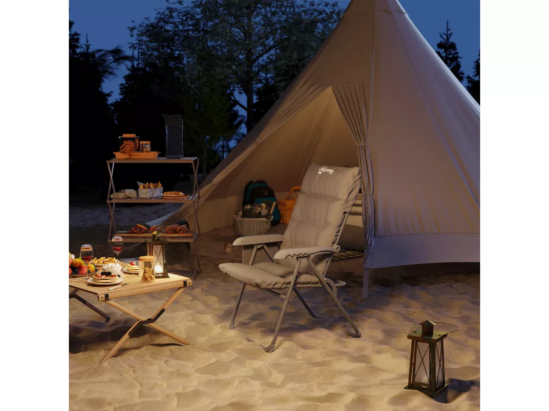 Chaise de camping pliante rembourrée inclinable grand confort gris