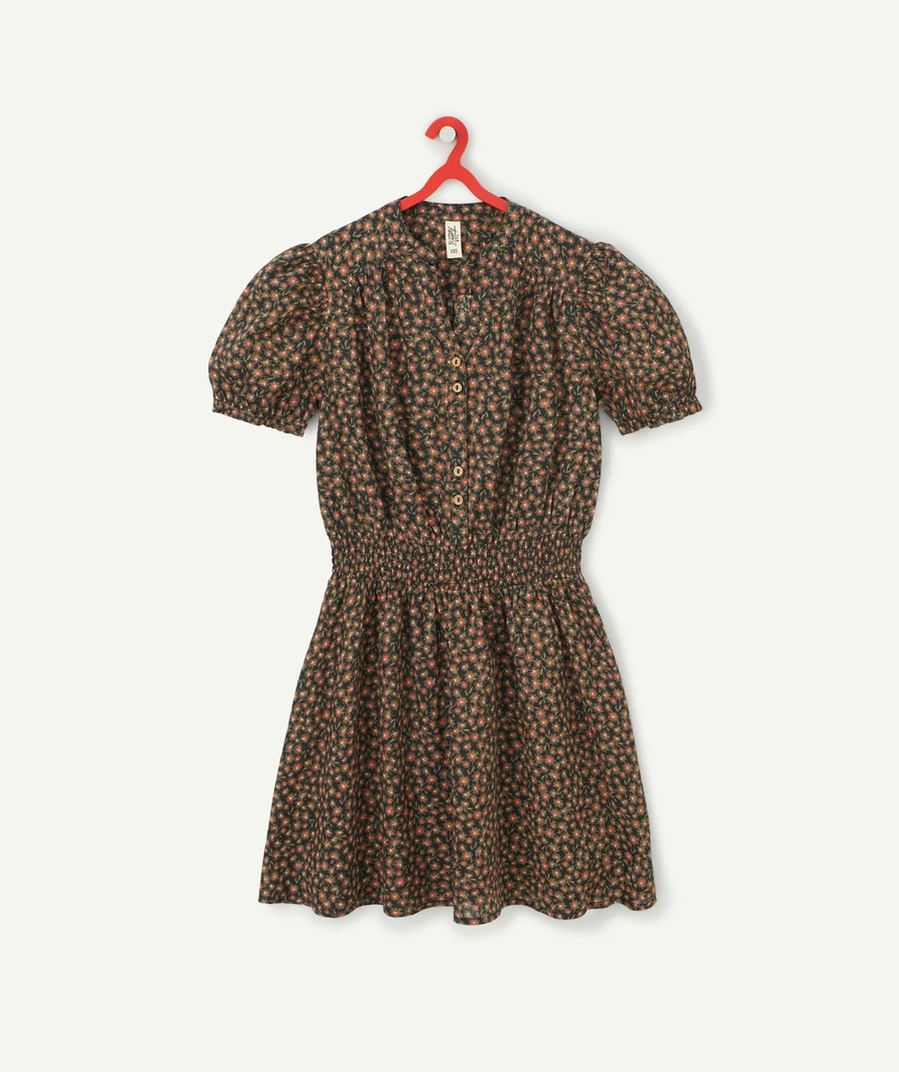 ROBE COURTE FILLE IMPRIMÉE FLEURIE ET MANCHES BOUFFANTES