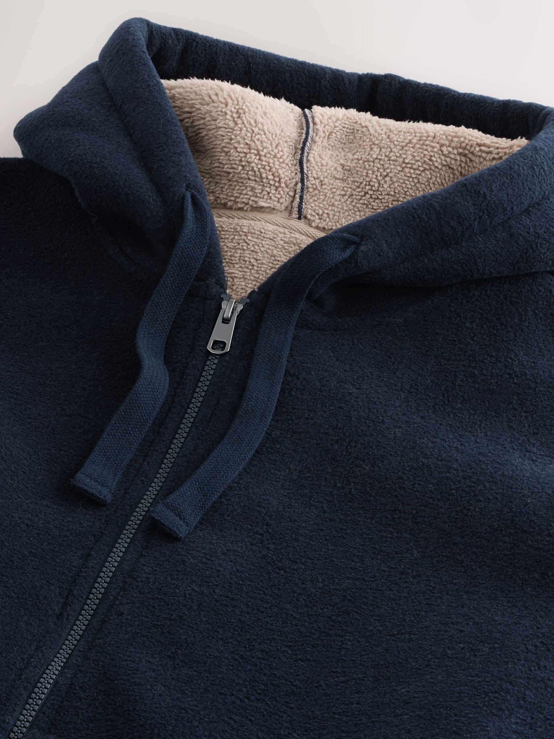 Donkerblauw - Hoodie met geborstelde borg en fleece voering