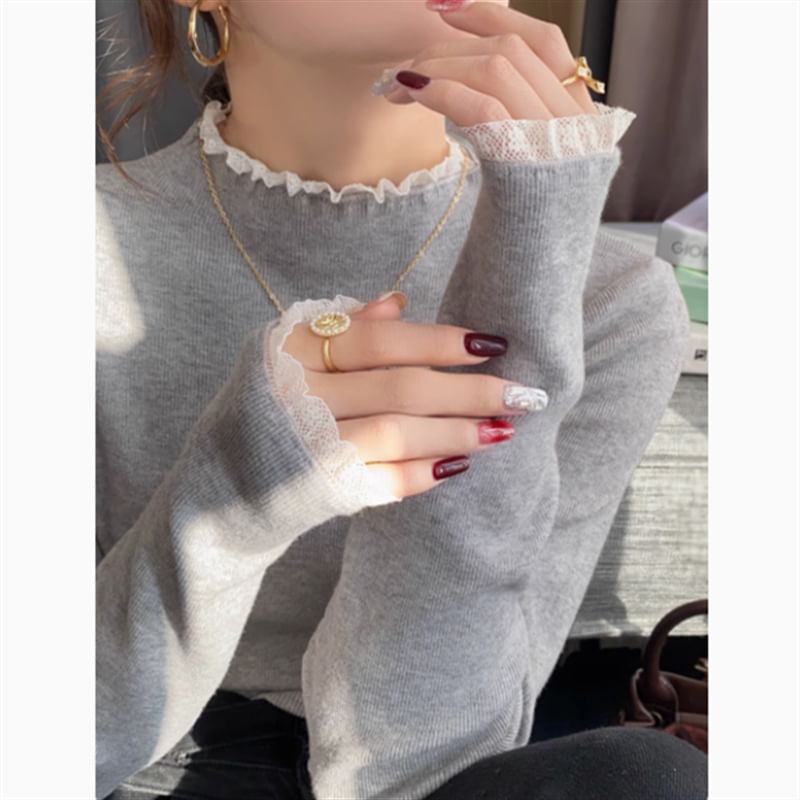 Bikkerd - Lange mouwen mockneck effen gebreide top