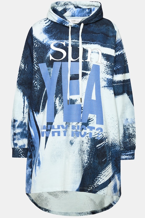 Hoodie, Jeans-Druck, Kapuze, gerundeter Saum