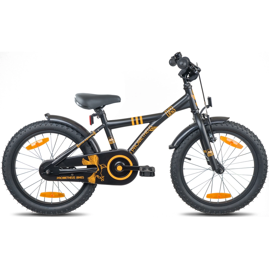 PROMETHEUS BICYCLES® Kinderfahrrad 18,Schwarz-Matt Orange